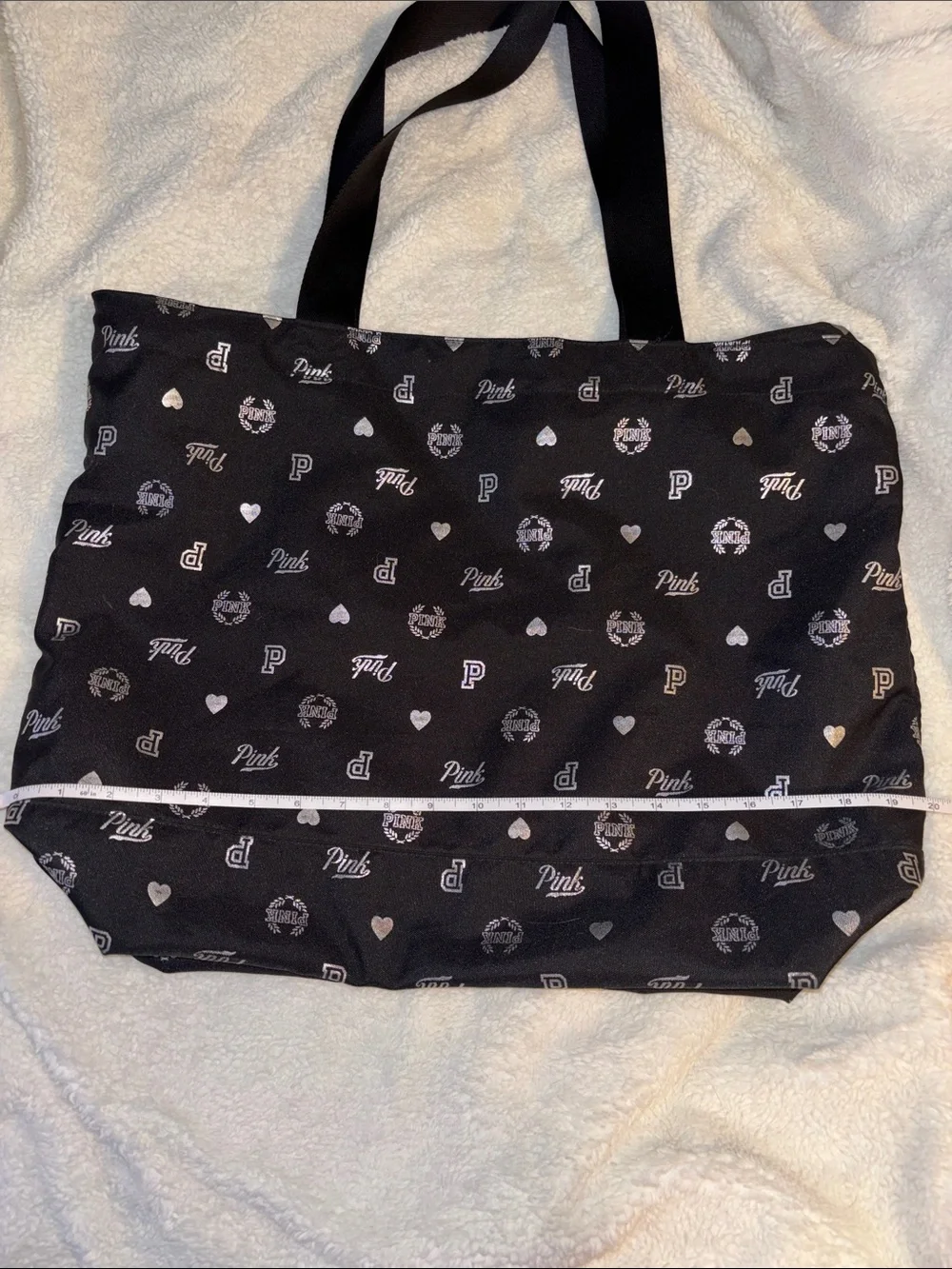 PINK Victoria's Secret Black Tote with Pink & Silver Logo Accents